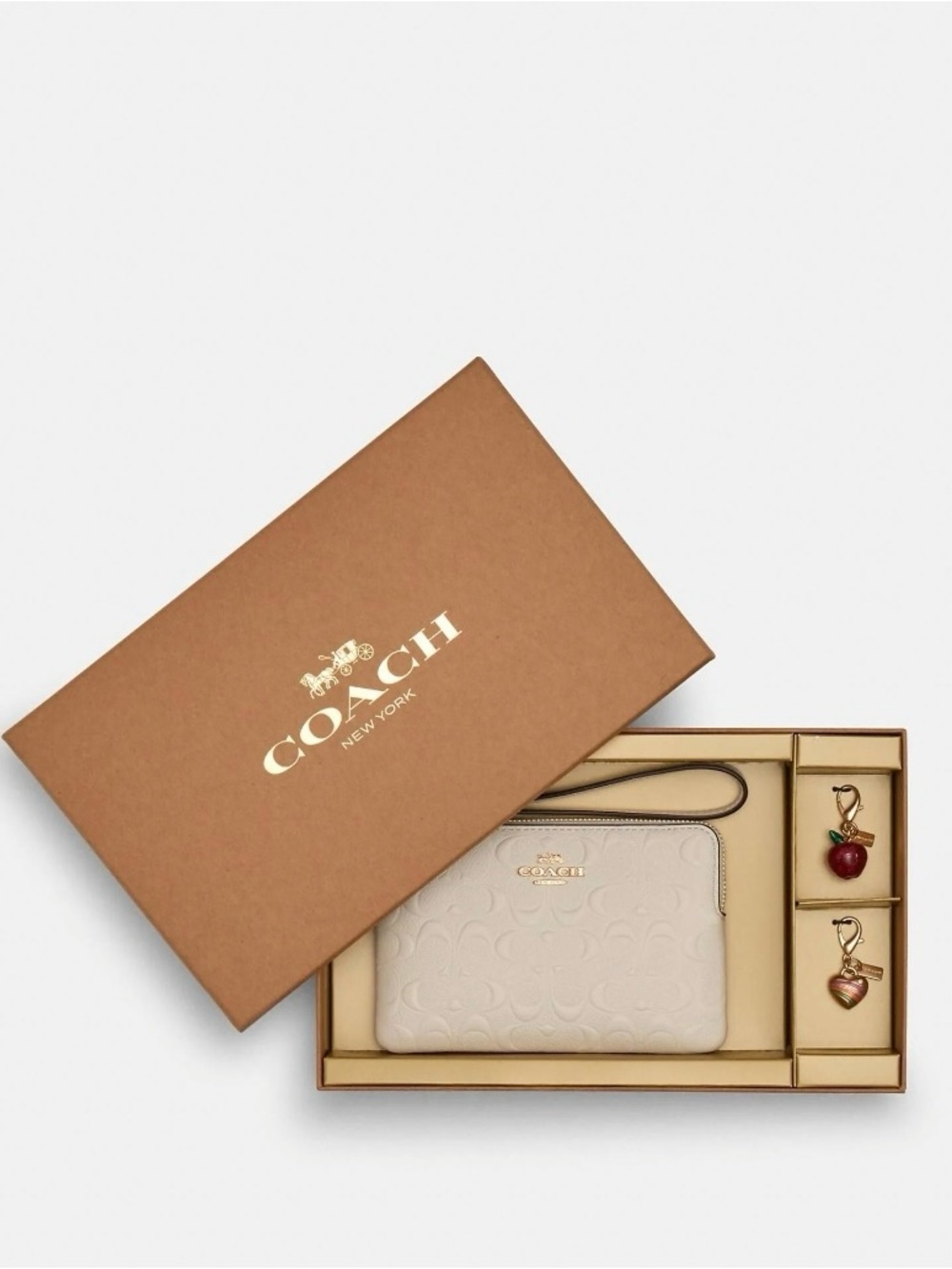 Coach White Signature Wristlet & 2 Charms Set